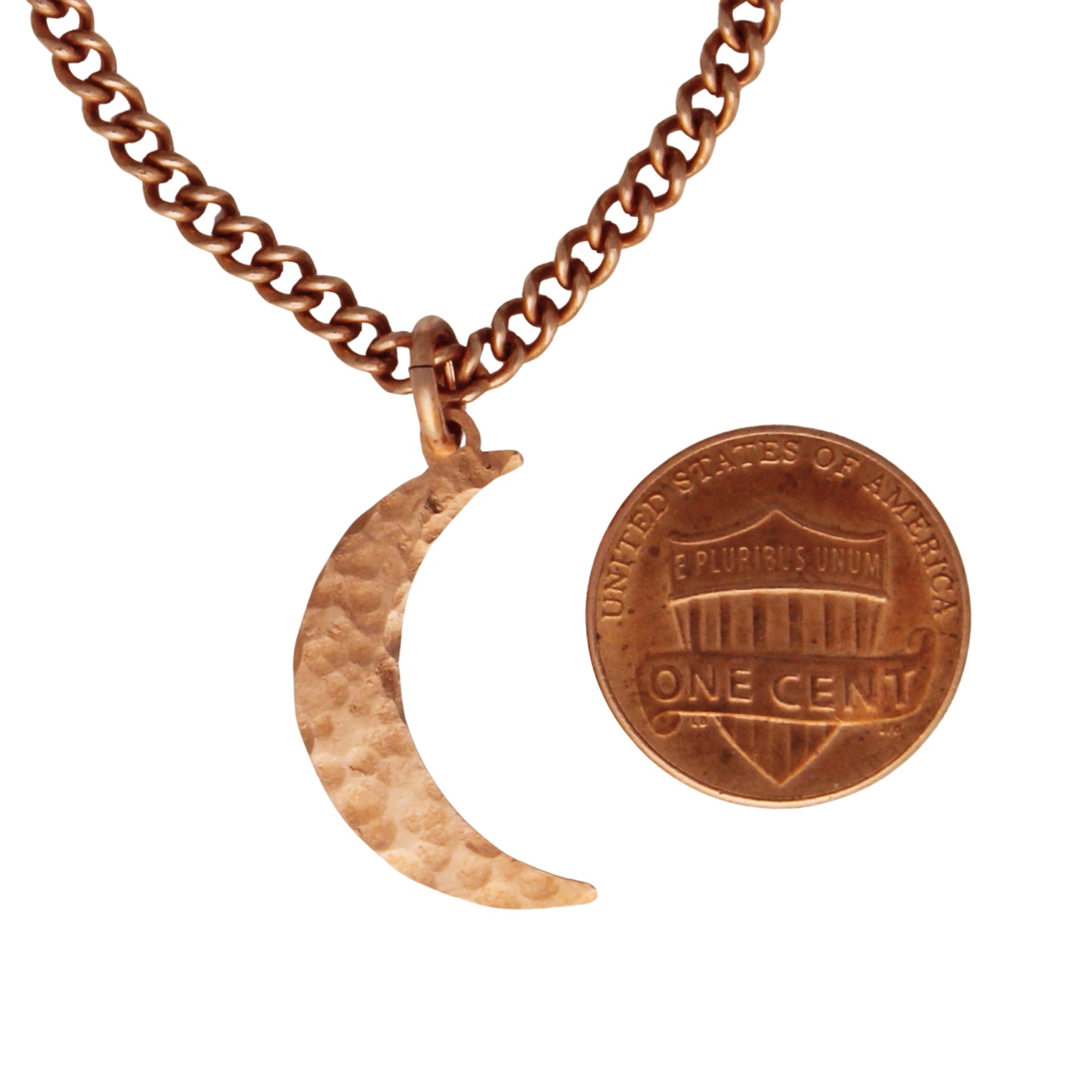 Luna Crescent Moon Copper Necklace Set Solid Copper Hammered Moon Pendant Chain Matching Earrings