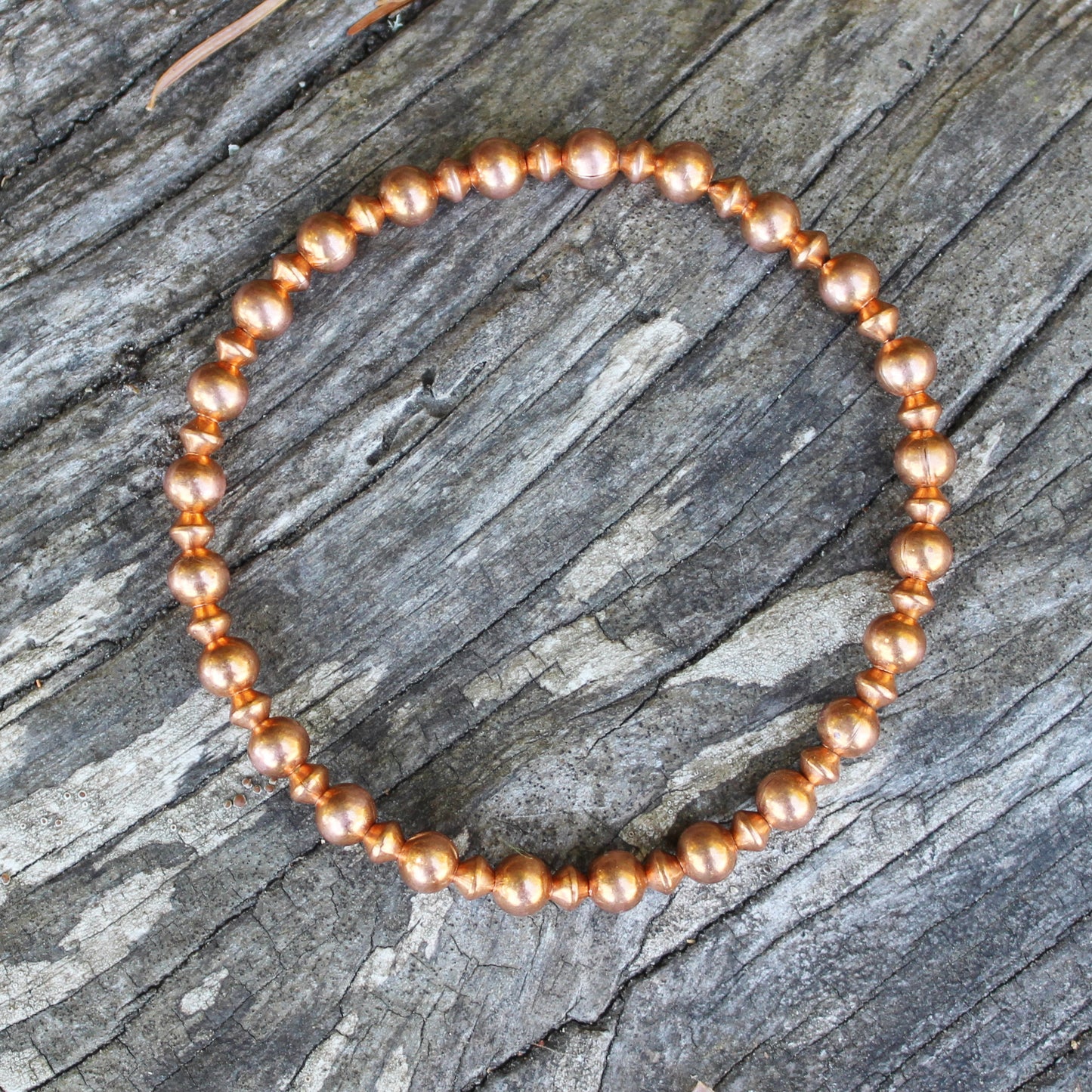 Copper Beaded Ankle Bracelet Easy Stretch Elastic Anklet Shiny Pure Copper 6mm Round Beads Conical