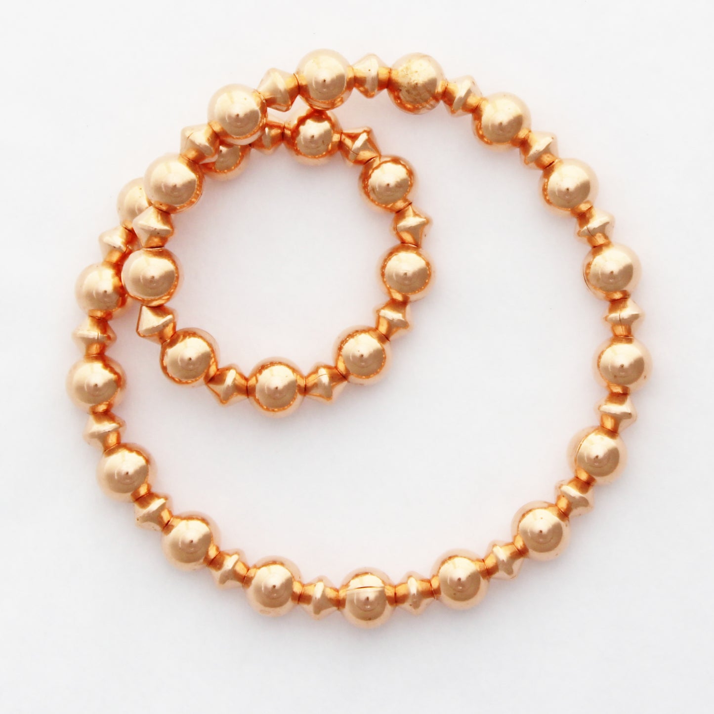 Copper Beaded Ankle Bracelet Easy Stretch Elastic Anklet Shiny Pure Copper 6mm Round Beads Conical