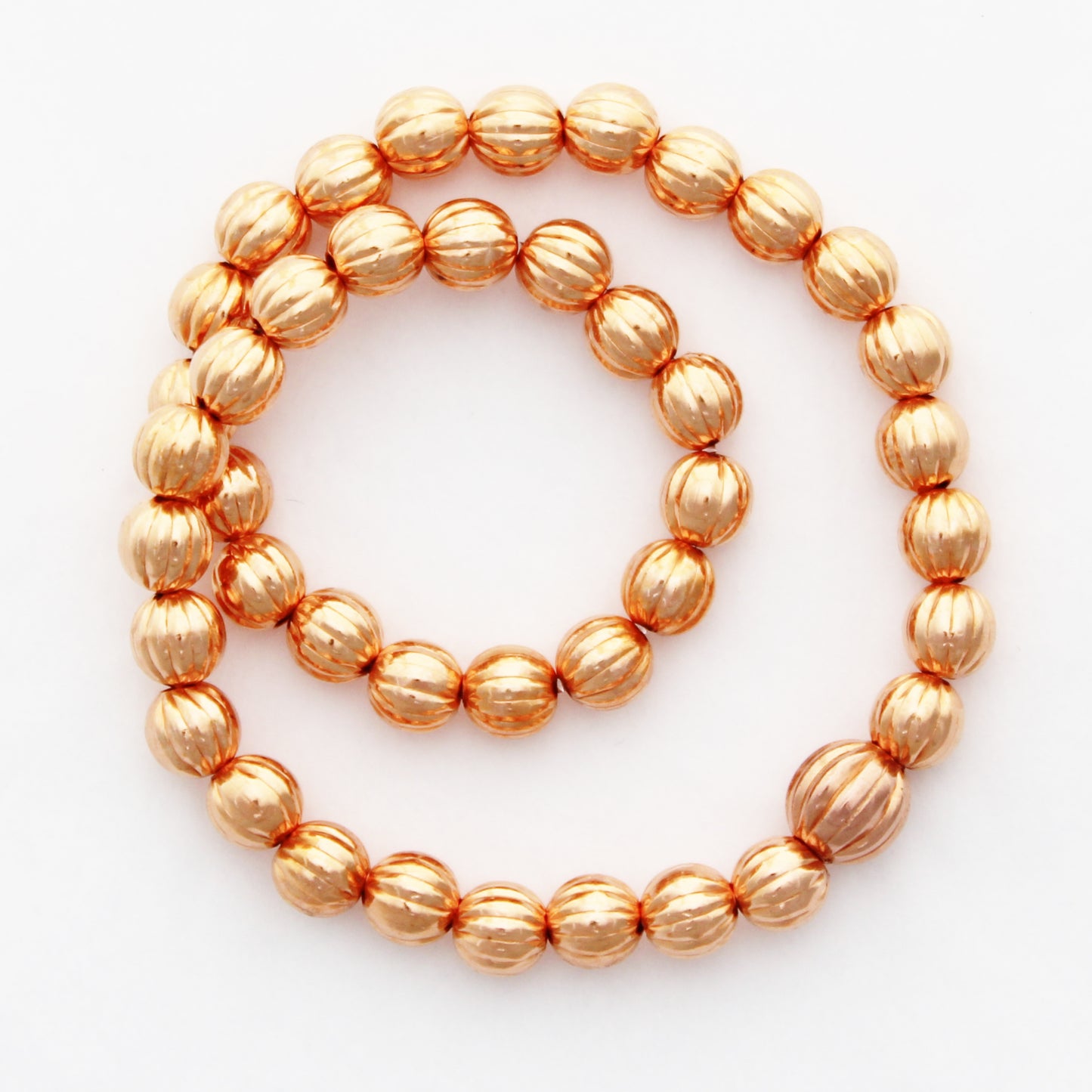 Copper Beaded Ankle Bracelet Easy Stretch Elastic Anklet Shiny Pure Copper 6mm Round Fluted Beads