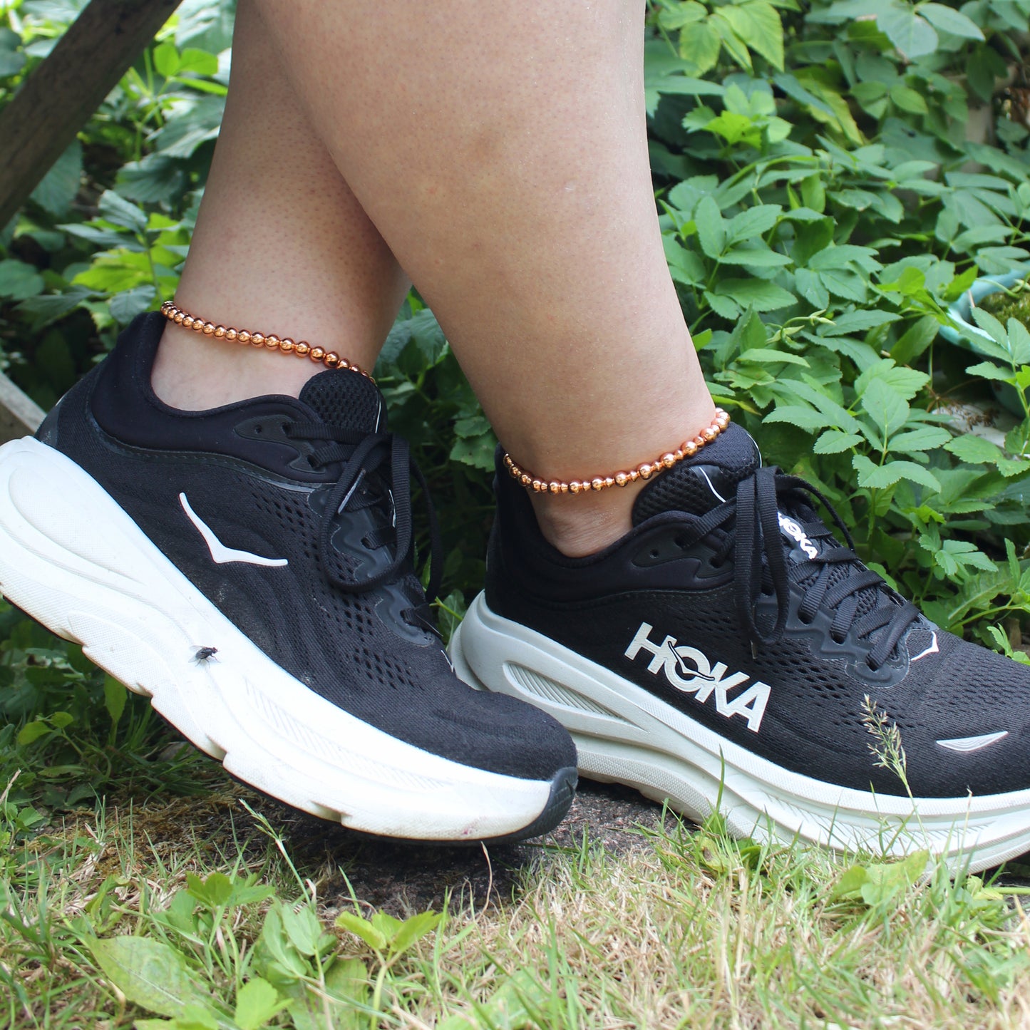 Copper Beaded Ankle Bracelet Easy Stretch Elastic Anklet Shiny Pure Copper 6mm Round Beads Conical