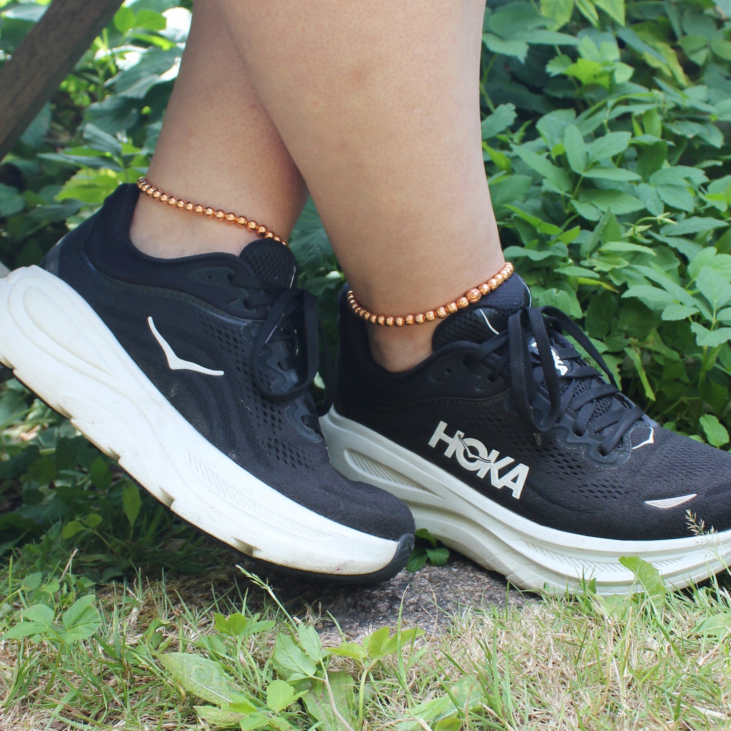 Copper Beaded Ankle Bracelet Easy Stretch Elastic Anklet Shiny Pure Copper 6mm Round Fluted Beads