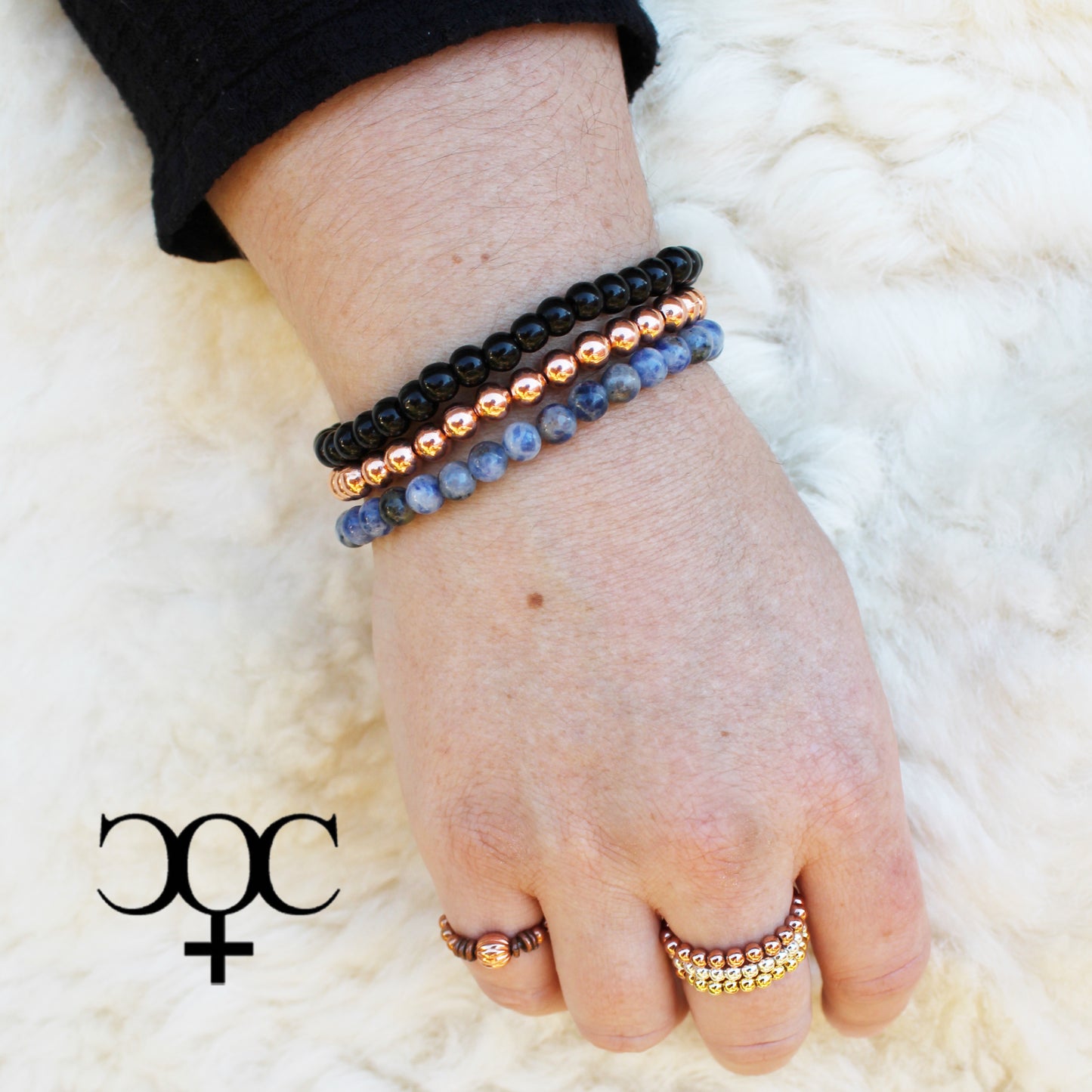 Black Agate Darkest Night Bracelet 6mm Round Beaded Elastic Stretch Bracelet