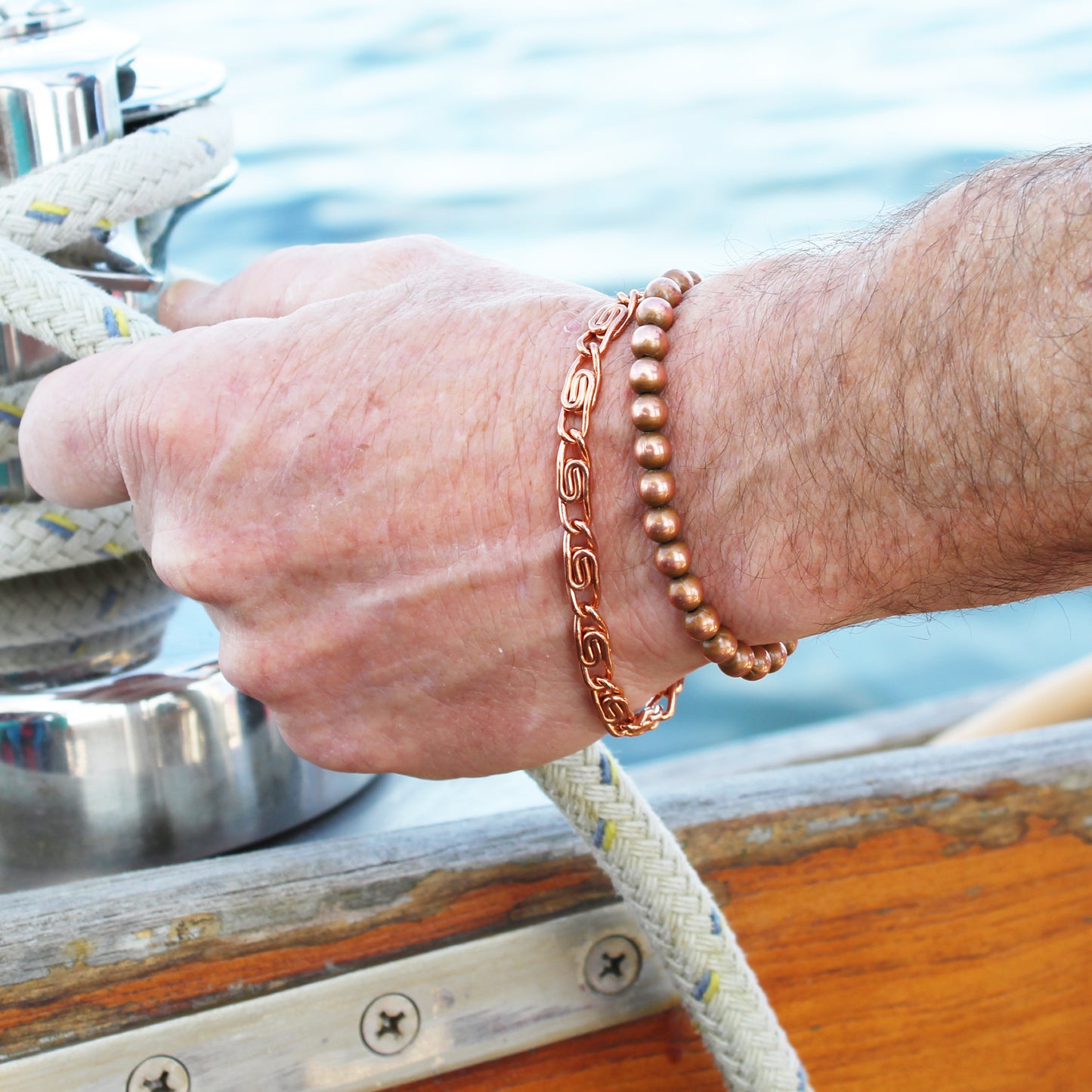 Copper Beaded Bracelet Easy Wear Elastic Stretch Bracelet Shiny 6mm Round Solid Copper Beads
