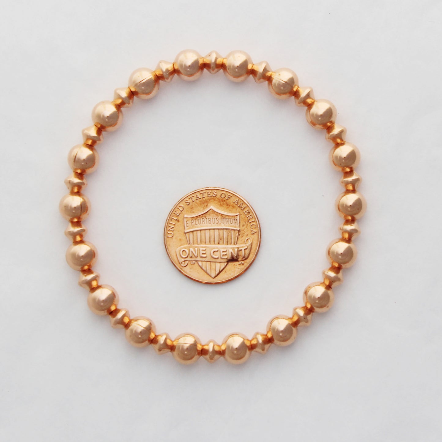 Copper Beaded Bracelet Pure Copper Elastic Stretch Bracelet 6mm Shiny Round And Cone Shaped Beads