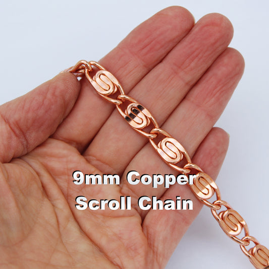 Custom Bracelet Chain Solid Copper 9mm Heavy Scroll Chain Bracelet CB69M Custom Size Copper Bracelet Chain