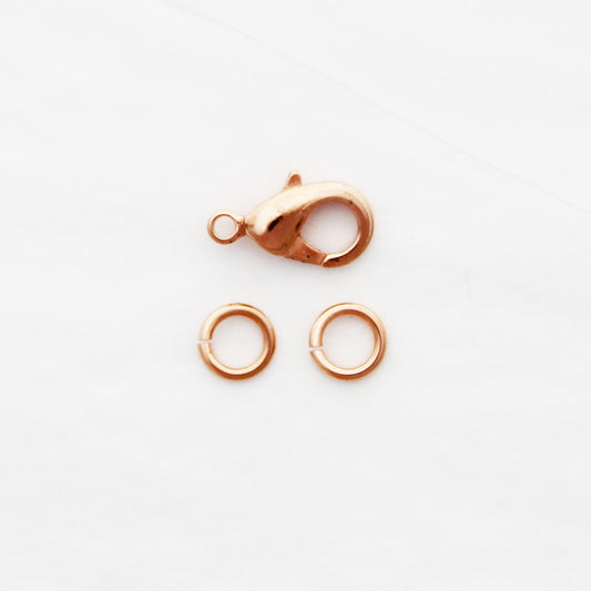 Copper Jewelry Repair Kit 15mm Shiny Copper Plated Brass Lobster Clasp 7mm Ring Complete 3-Pc Set