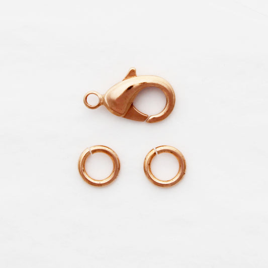 Copper Jewelry Repair Kit 19mm Shiny Copper Plated Brass Lobster Clasp 8.5mm Ring Complete 3-Pc Set