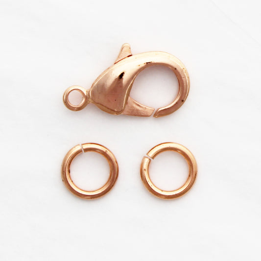 Copper Jewelry Repair Kit 27mm Shiny Copper Plated Brass Lobster Clasp 12mm Ring Complete 3-Pc Set