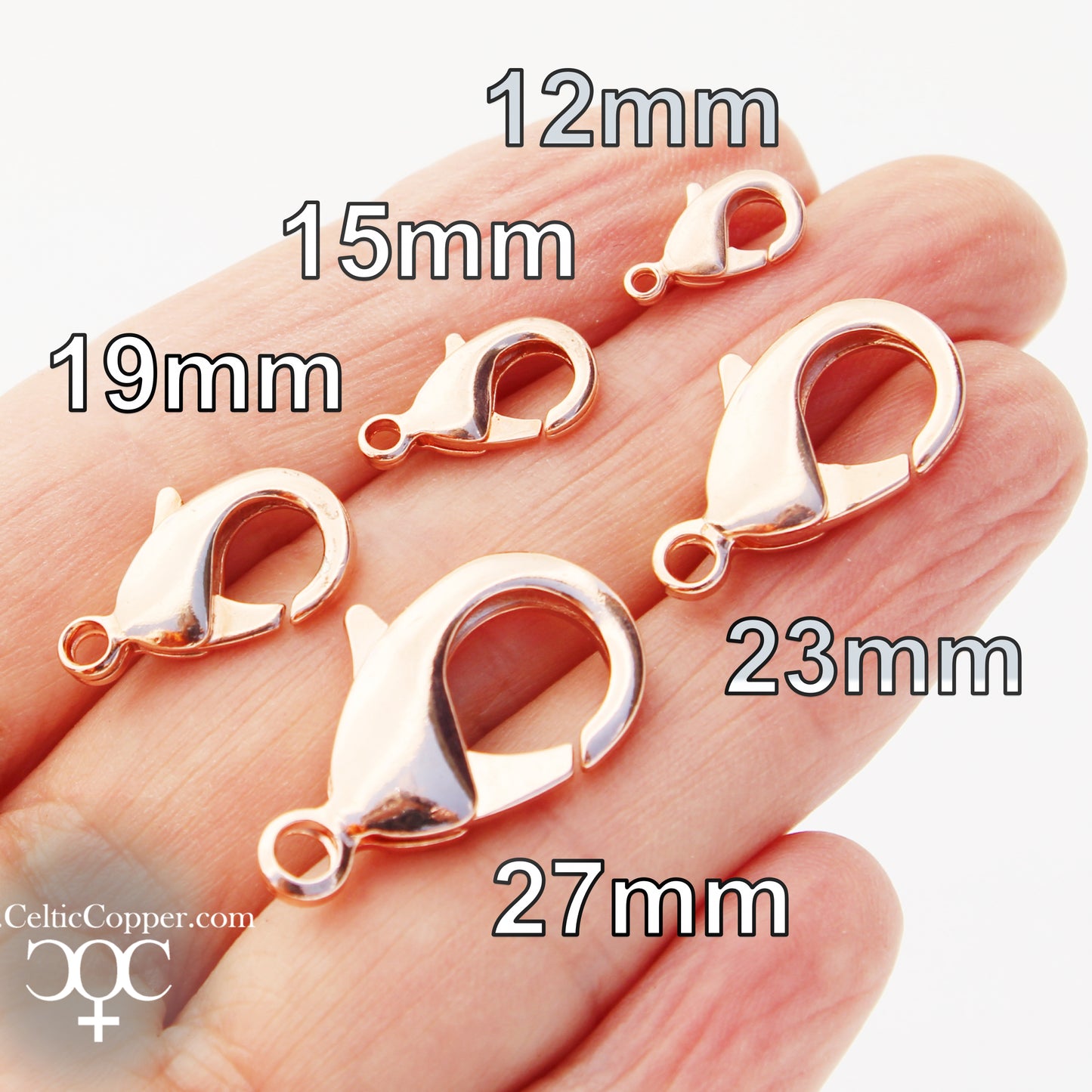 Copper Jewelry Repair Kit 19mm Shiny Copper Plated Brass Lobster Clasp 8.5mm Ring Complete 3-Pc Set
