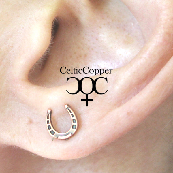 Copper Horse Shoe Stud Earrings With Hypoallergenic Earring Posts Equestrian Copper Earring Studs