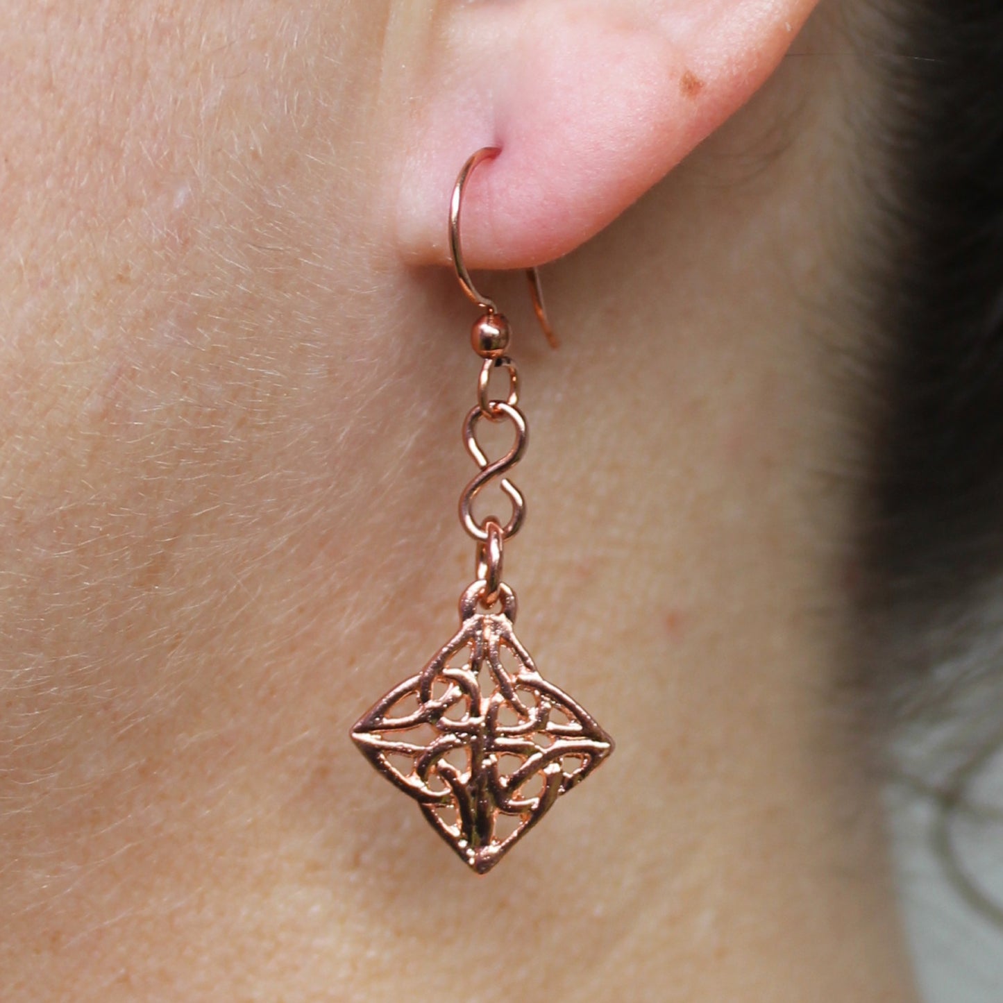 Celtic Knotwork Diamond Charm Earrings Solid Copper Diamond Shaped Earring Dangles