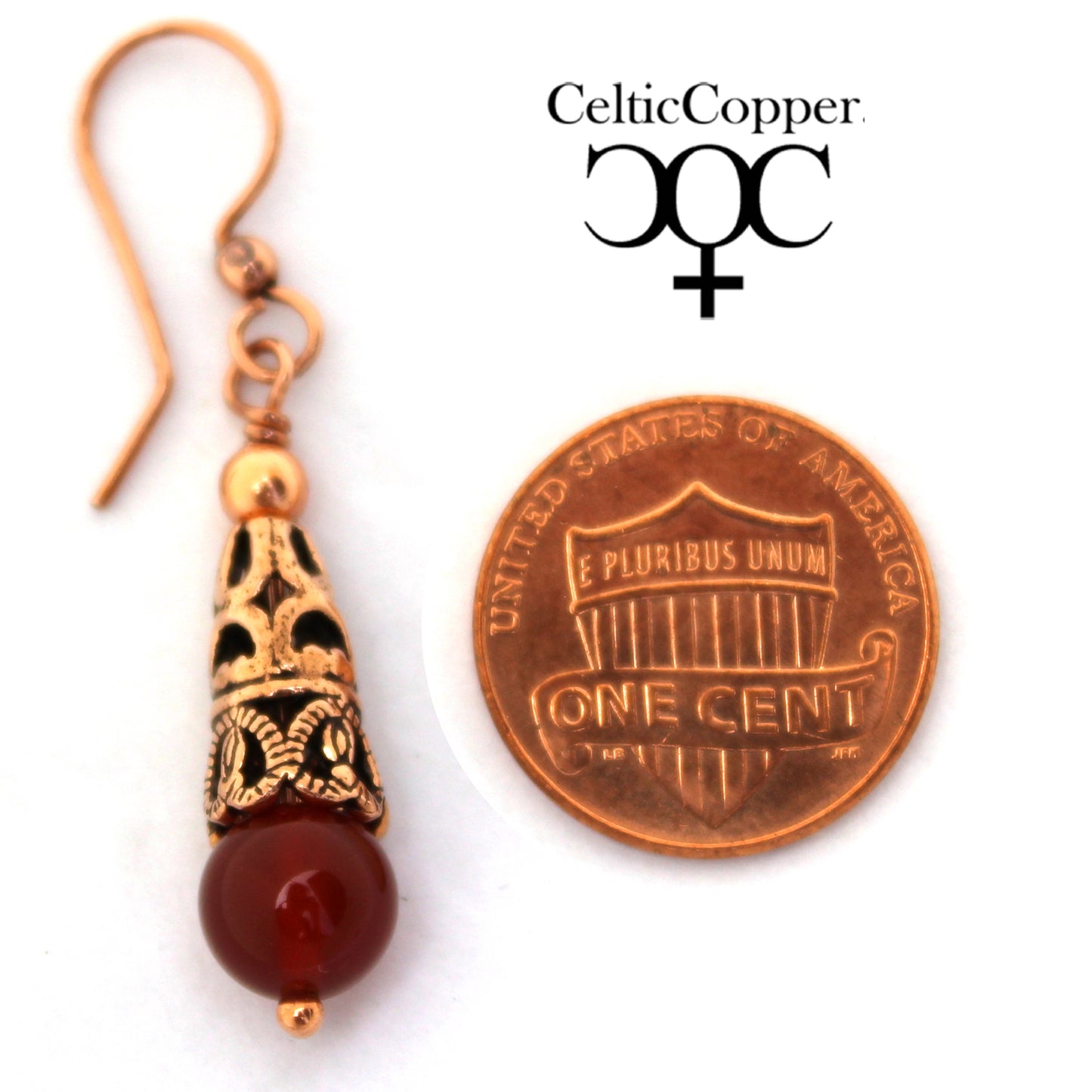 Copper Carnelian Earrings With Handmade Vintage Copper Cone Beads 8mm Carnelian Agate Earrings