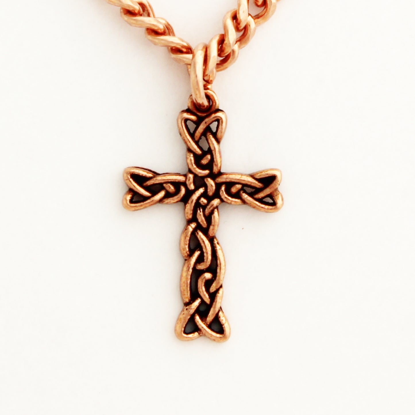 Copper Cross Necklace Celtic Viking Knotwork Pure Copper Cross Pendant Medium 5mm Chain Necklace
