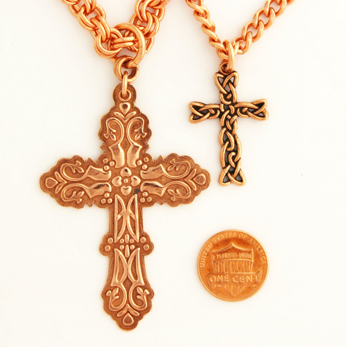 Copper Cross Necklace Large Embossed Pure Copper Cross Pendant 7mm Double Cable Chain Necklace