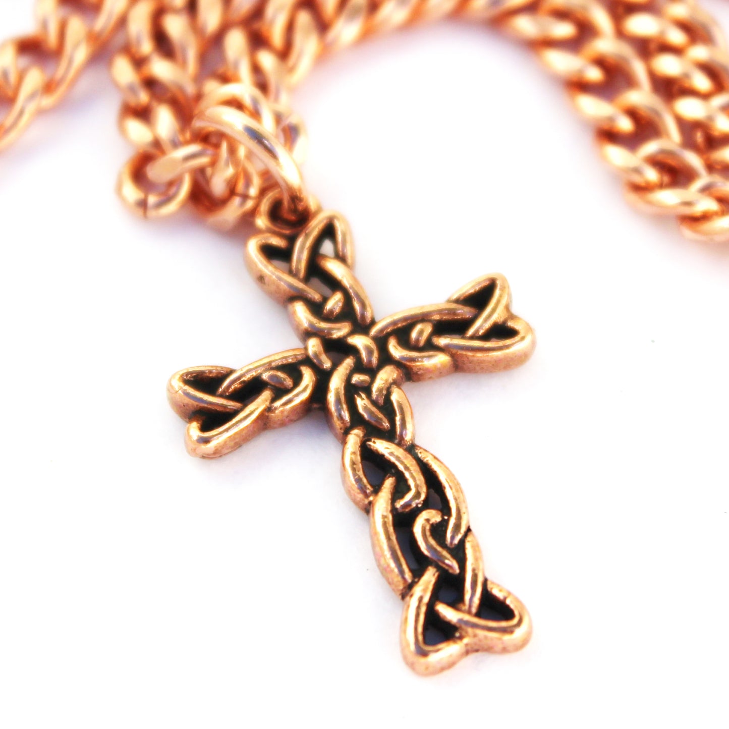 Copper Cross Necklace Celtic Viking Knotwork Pure Copper Cross Pendant Medium 5mm Chain Necklace