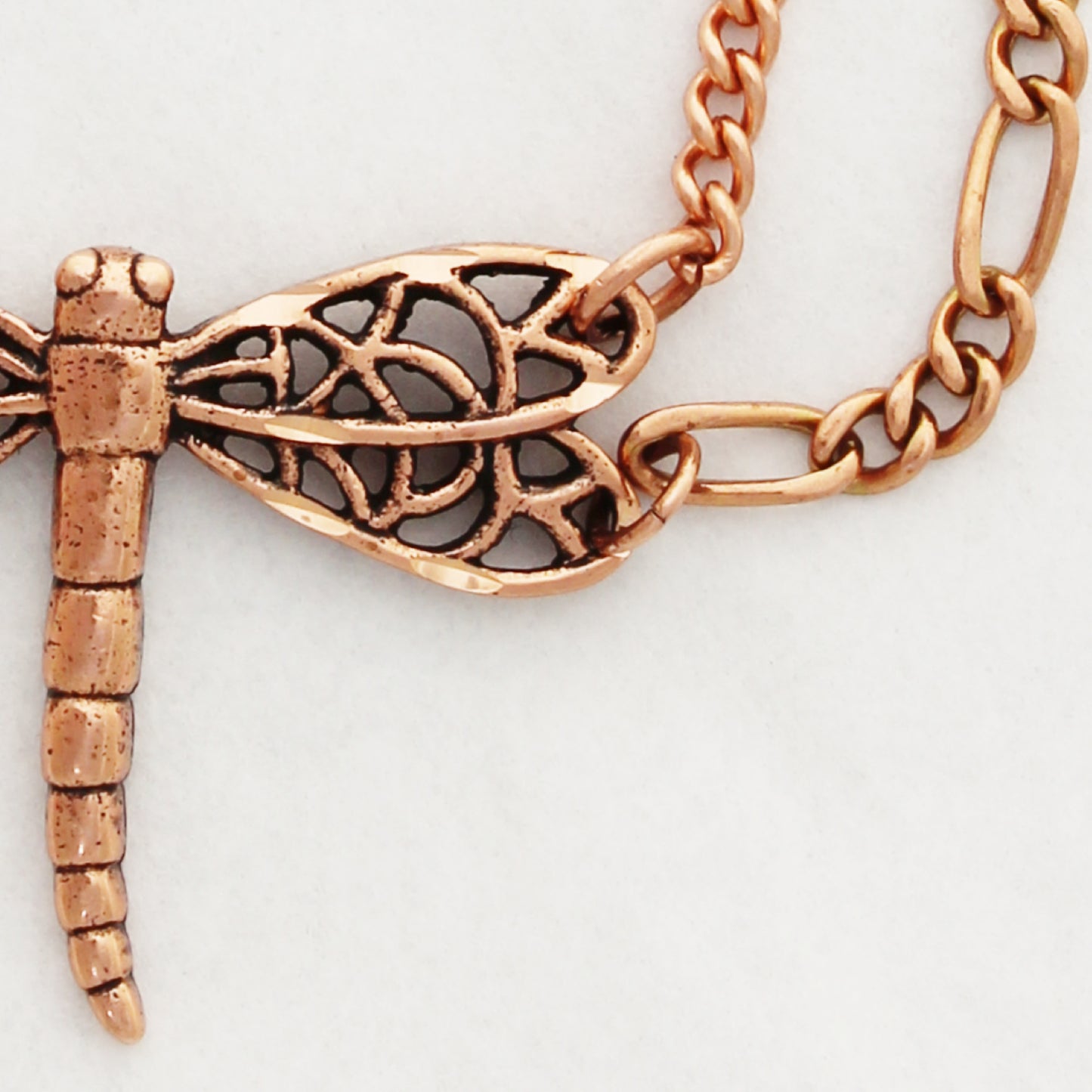 Copper Dragonfly Pendant Necklace Copper Festoon Curb Chain Necklace 30 mm Lucky Dragonfly Charm