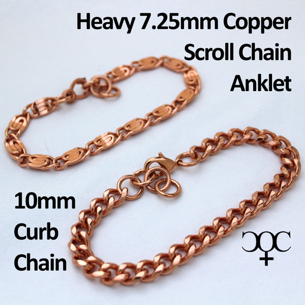 Heavy Solid Copper 10mm Curb Chain Anklet AC76 Adjustable Solid Copper Anklet Chain