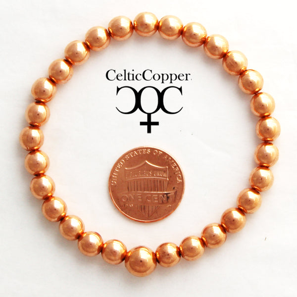 Copper Beaded Bracelet Easy Wear Elastic Stretch Bracelet Shiny 6mm Round Solid Copper Beads