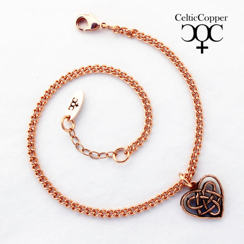 Celtic Heart Charm Ankle Chain Solid Copper Anklet Chain With Irish Love Knot Work Heart Charm