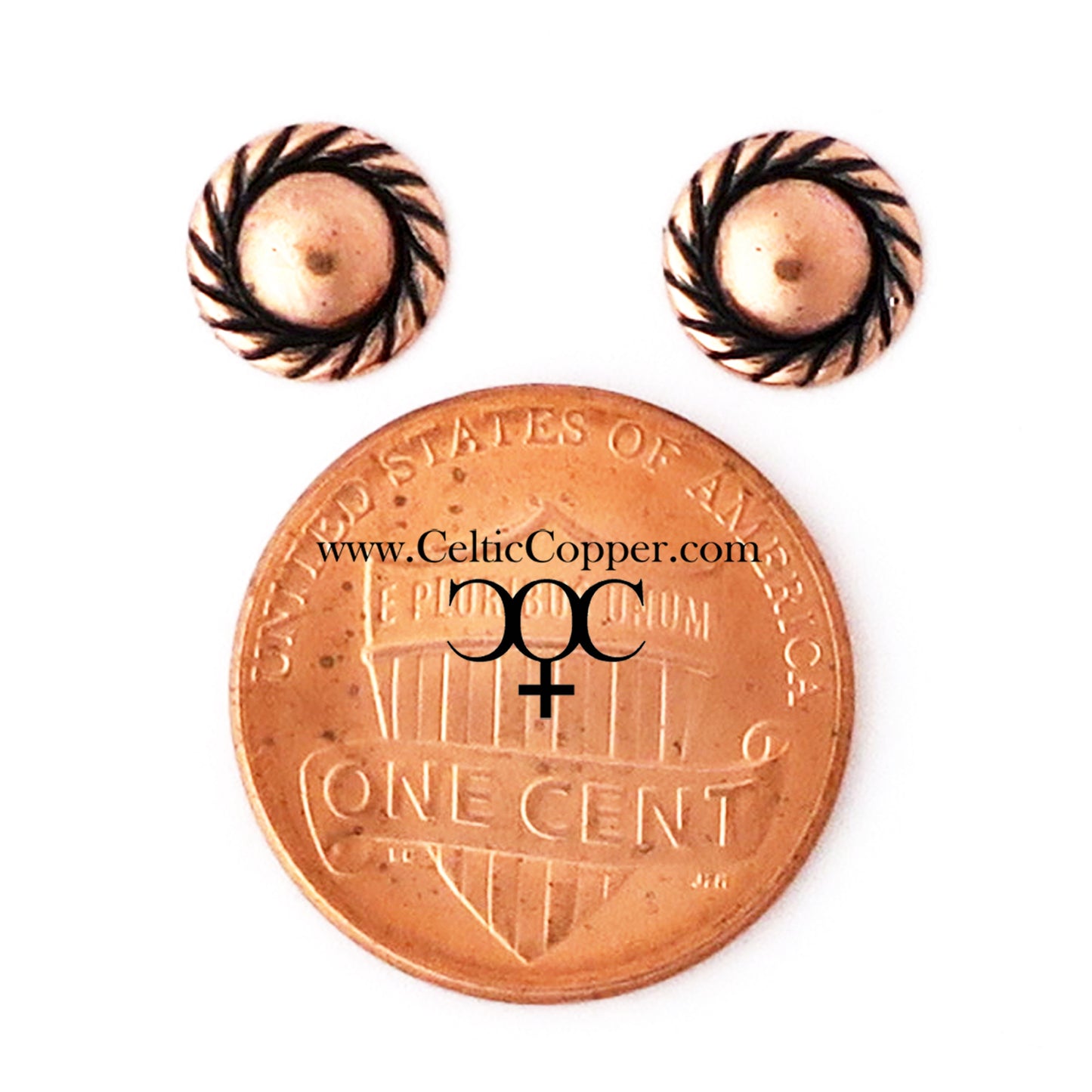 Copper Stud Earrings 2 Pair Set Round Copper Ball Studs Rope Edge Stud Earrings