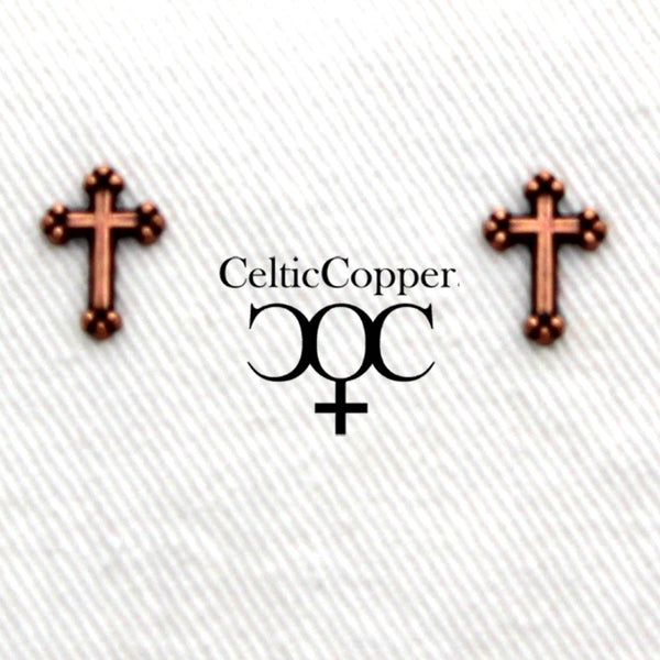 Copper Stud Earrings 2 Pair Set Copper Ball Studs And Copper Florentine Cross Earrings