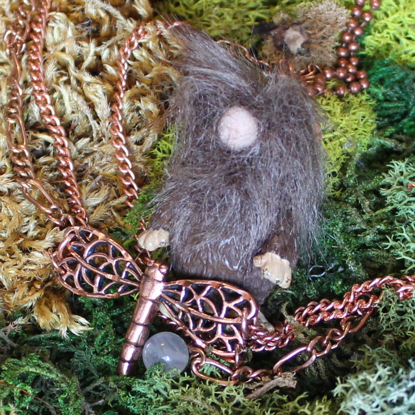 Copper Dragonfly Pendant Necklace Copper Festoon Curb Chain Necklace 30 mm Lucky Dragonfly Charm