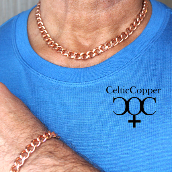 Solid Copper Necklace Chain Heavy Cuban Curb Chain Necklace NC76 Rugged 10mm Solid Copper Curb Chain Necklace 18 Inch Chain