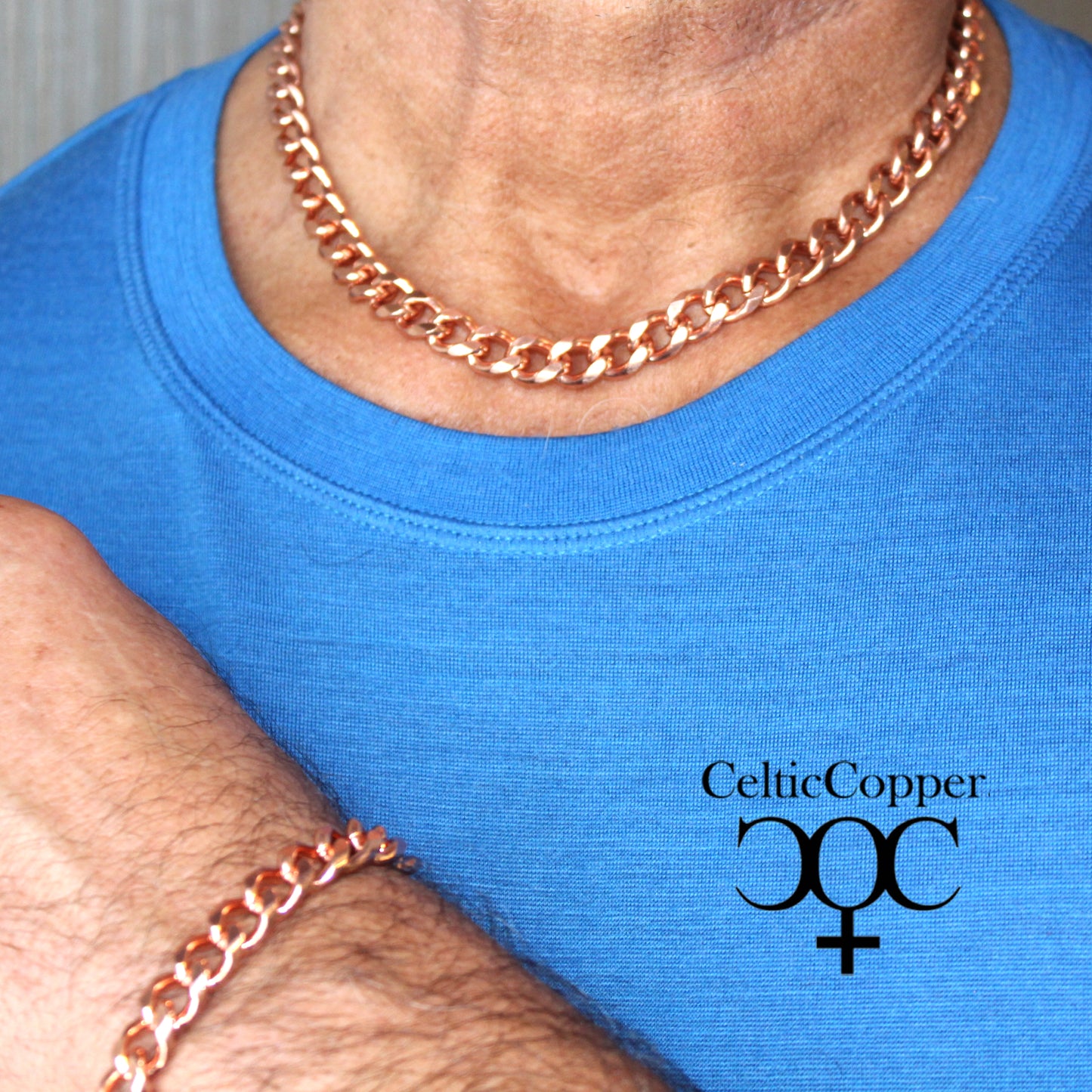 Copper Jewelry Set Heavy 10mm Cuban Curb Chains Solid Copper Necklace Matching Copper Bracelet Set