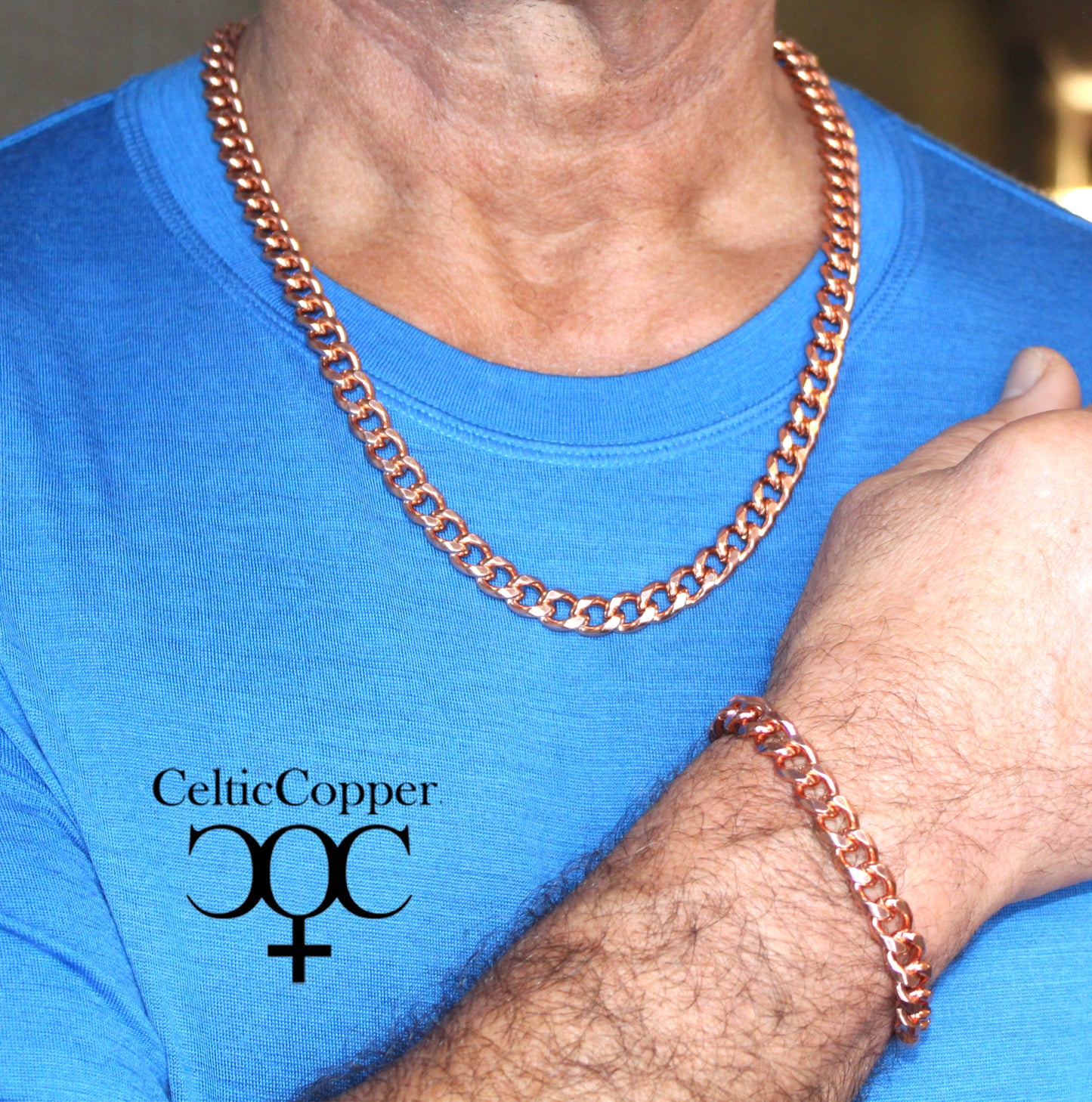 Copper Jewelry Set Heavy 10mm Cuban Curb Chains Solid Copper Necklace Matching Copper Bracelet Set