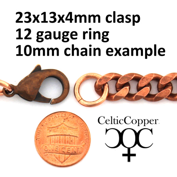 Bulk Pack 10 Heavy 23x13x4mm Copper Lobster Clasps JSCL23 Copper Plated Brass Clasps 3mm Hole