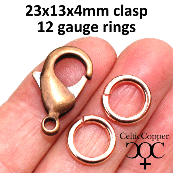 Bulk Pack 10 Heavy 23x13x4mm Copper Lobster Clasps JSCL23 Copper Plated Brass Clasps 3mm Hole