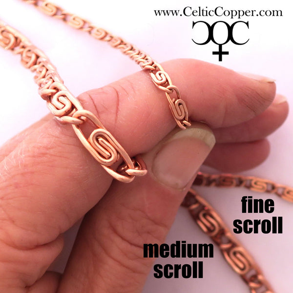 Custom Bracelet Chain Fine Celtic Copper Scroll Chain Bracelet 3mm C61M Custom Size Solid Copper Bracelet Chain