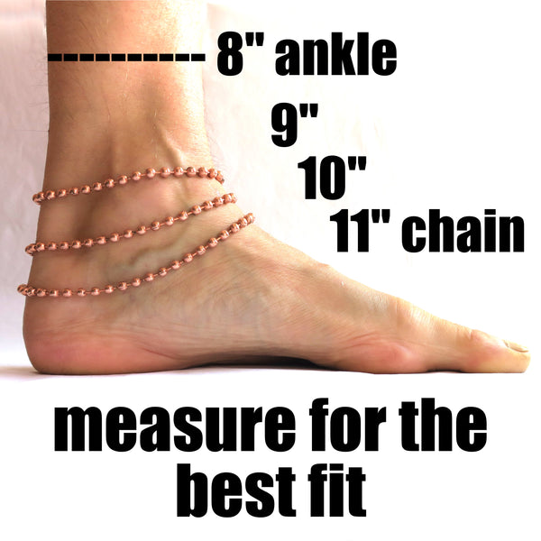 Solid Copper Anklet Set Cuban Curb Chain Ankle Bracelets AC72S Set of Two Matching Adjustable Solid Copper Ankle Chains