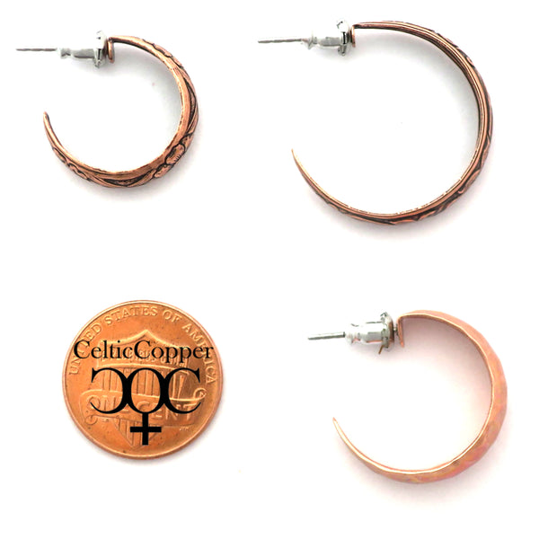 Hammered Copper Hoop Earrings EC78 Solid Copper Jewelry Post Style Copper Hoop Earrings