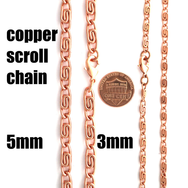 Solid Copper Bracelet Chain Celtic Copper Fine Scroll Chain Bracelet BC61 Solid Copper Celtic Bracelet Chain 3mm