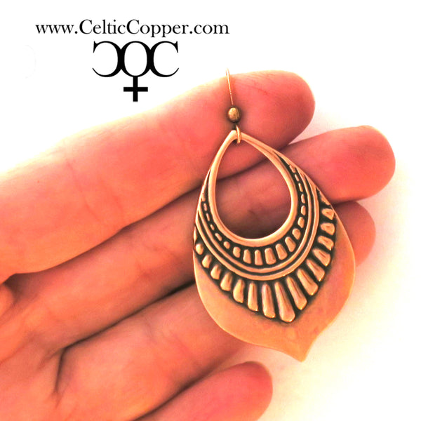 Copper Earrings Oval Teardrop Fan Copper Dangle Earrings EC4 Solid Copper Drop Earrings