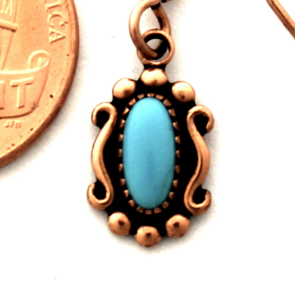 Western Style Turquoise Copper Earrings 9x14mm Solid Copper Oval Turquoise Drop Earrings