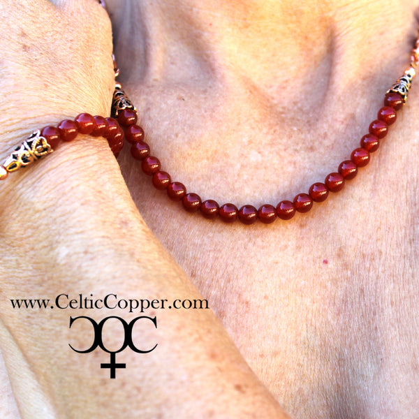 Carnelian Copper Festoon Necklace Round 6mm Red Agate Beads Handmade Copper Beads
