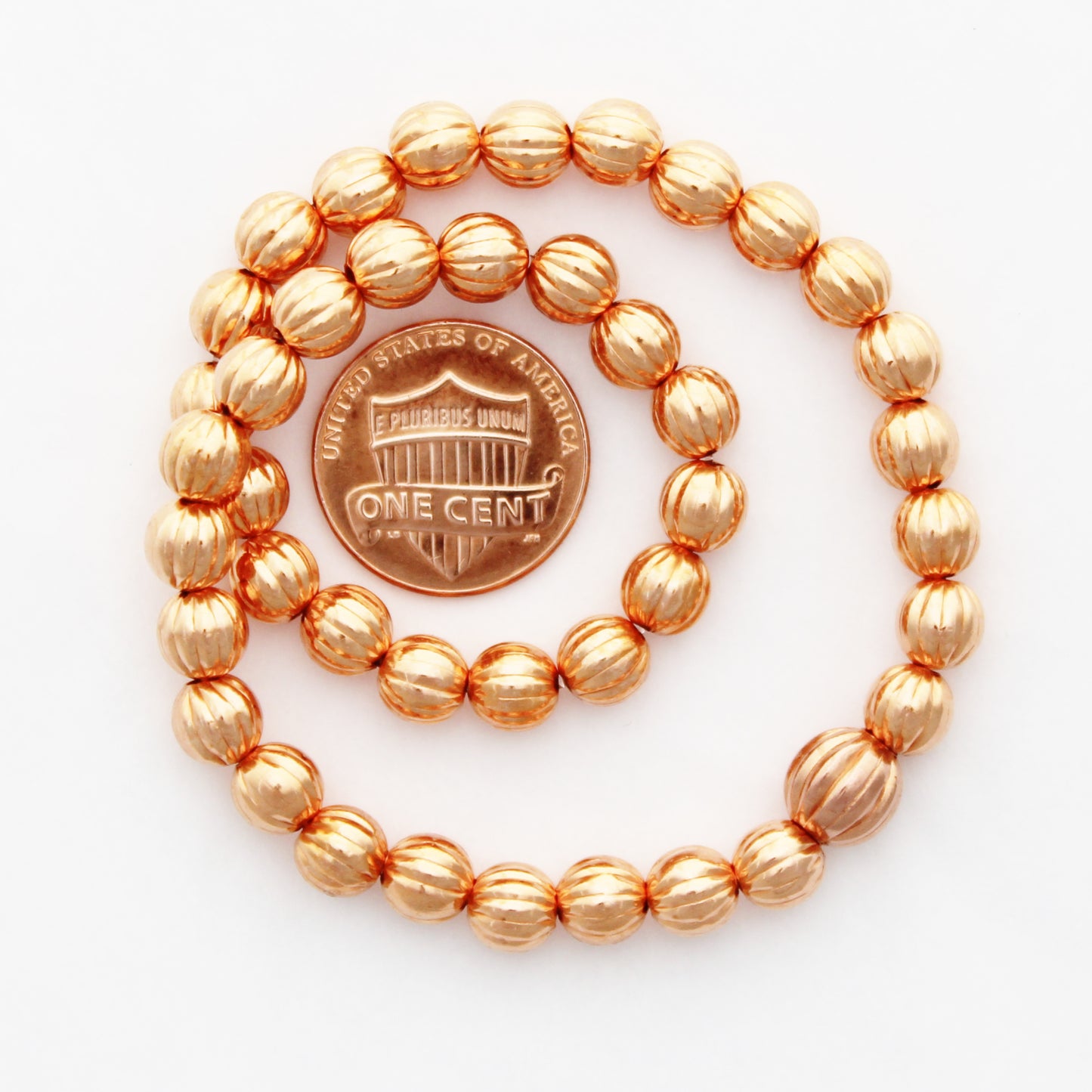 Copper Beaded Ankle Bracelet Easy Stretch Elastic Anklet Shiny Pure Copper 6mm Round Fluted Beads