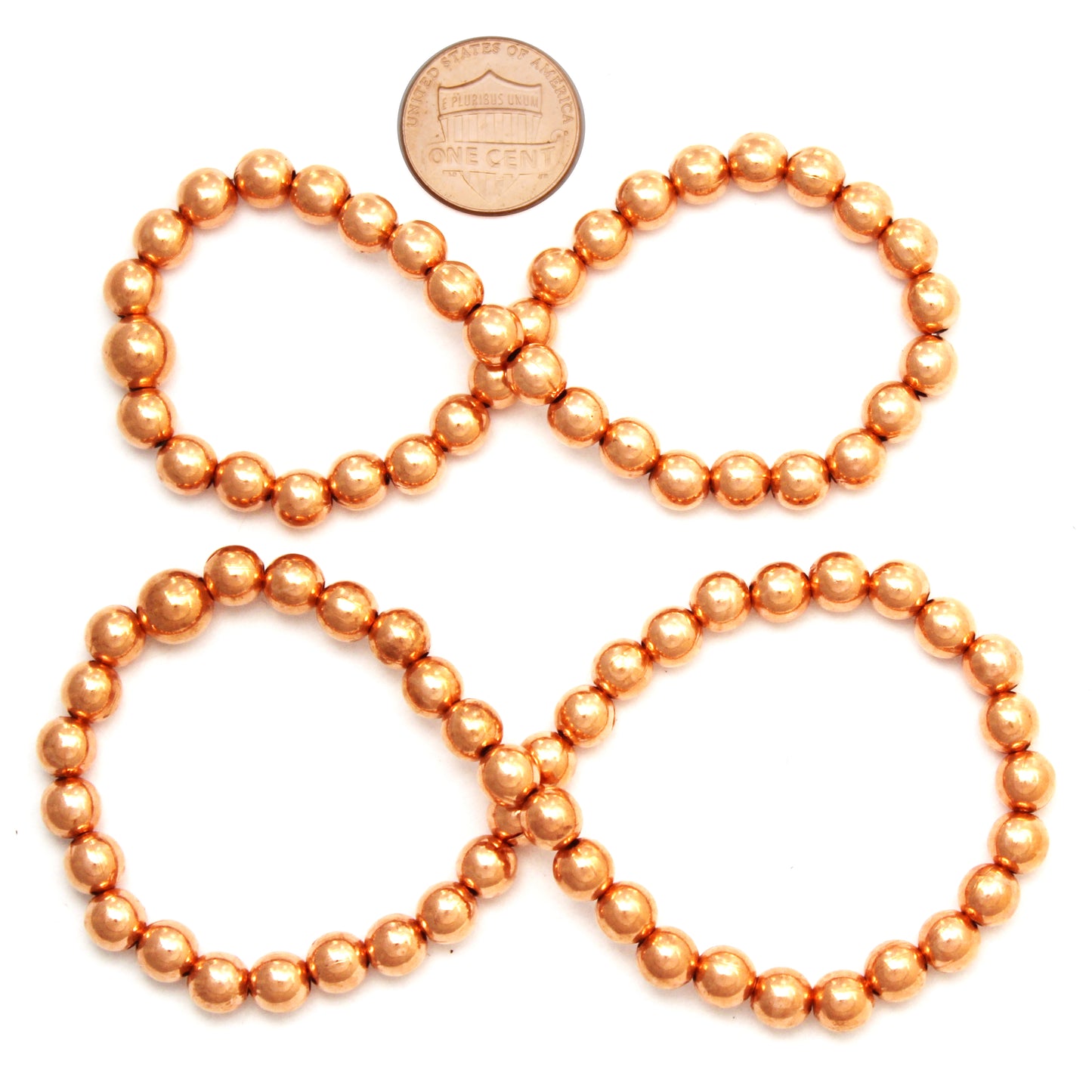 Copper Beaded Ankle Bracelet Easy Wear Elastic Stretch Anklet Shiny Pure Copper 6mm Round Beads