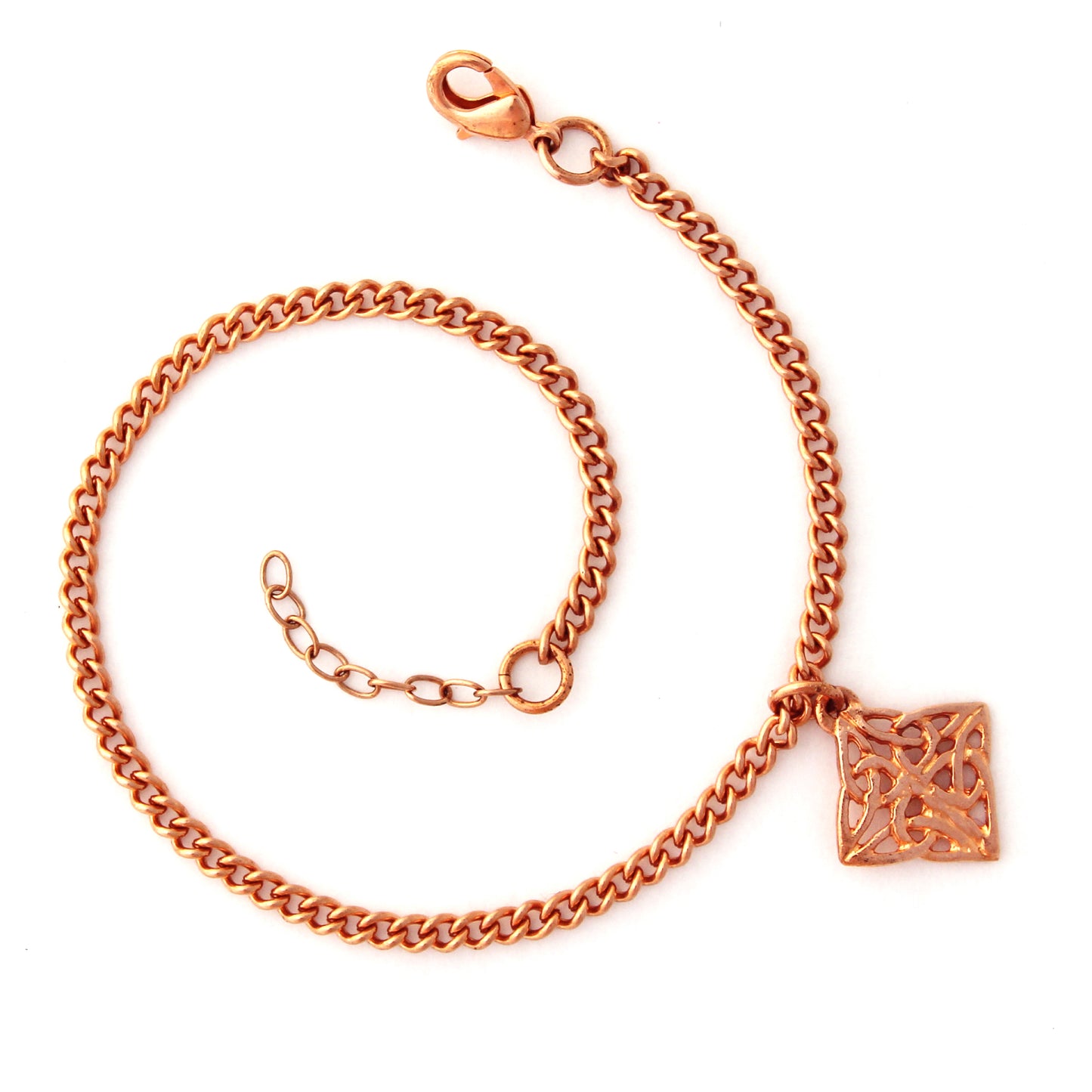 Celtic Knotwork Shield Charm Anklet Solid Copper Curb Chain Anklet Square Diamond Shield Charm