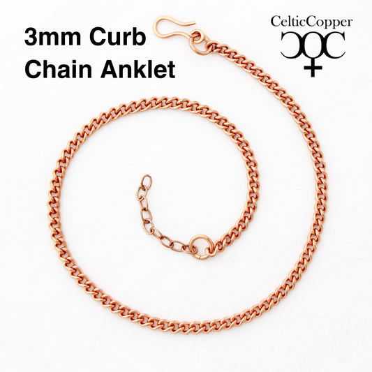 Solid Copper Ankle Bracelet Fine Cuban Curb Chain AC71 Lightweight Adjustable Copper Anklet Chain