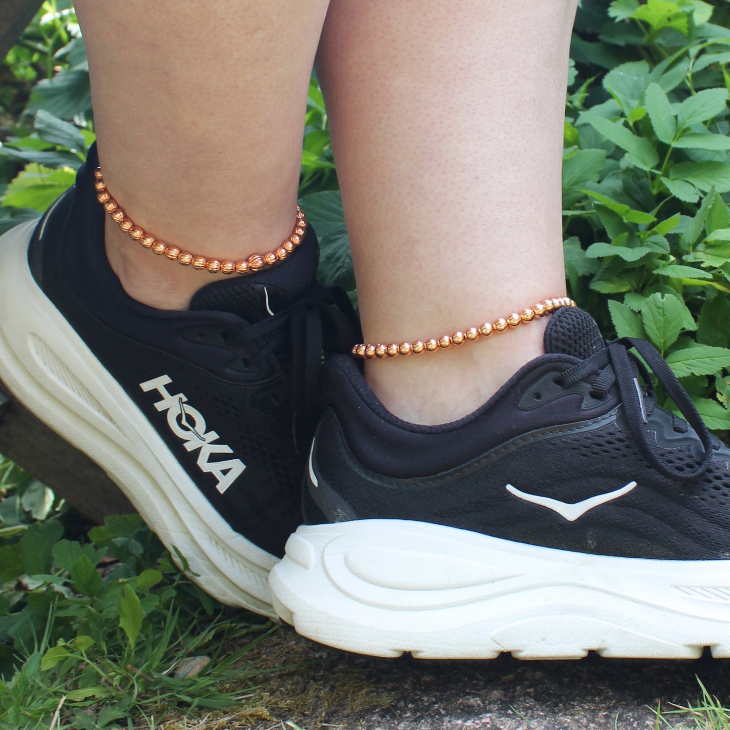Copper Beaded Ankle Bracelet Easy Wear Elastic Stretch Anklet Shiny Pure Copper 6mm Round Beads
