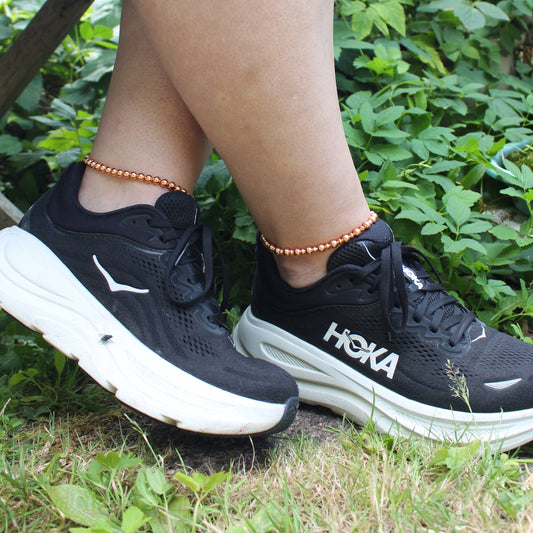 Copper Beaded Ankle Bracelet Easy Stretch Elastic Anklet Shiny Pure Copper 6mm Round Beads Conical