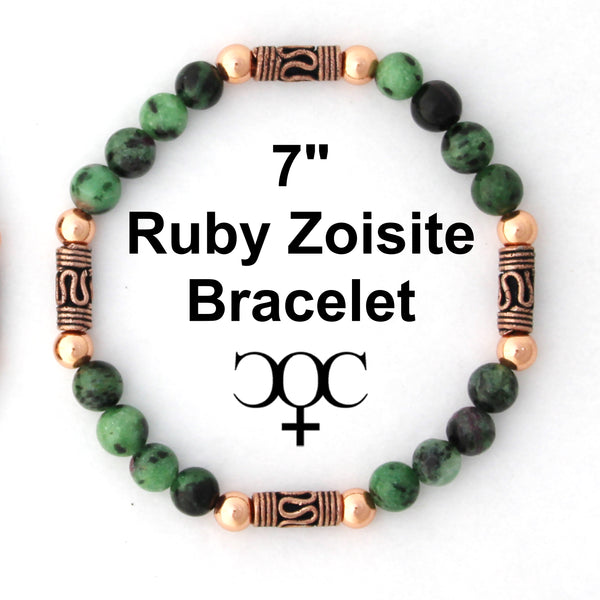 Copper Ruby Zoisite Beaded Bracelet Vintage Pure Copper Beads Natural Green Zoisite Stretch Bracelet