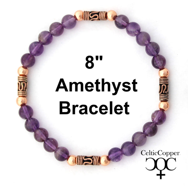 Amethyst Copper Beaded Bracelet Vintage Handmade Solid Copper Beads Amethyst Stretch Bracelet
