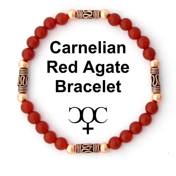 Carnelian Copper Beaded Bracelet Vintage Handmade Solid Copper Beads Red Agate Stretch Bracelet