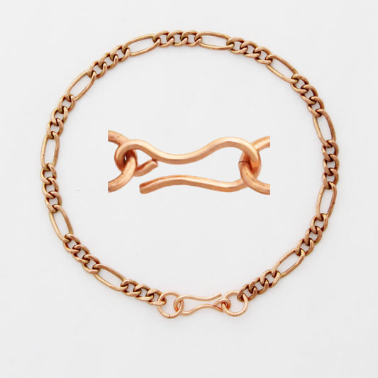 Copper Figaro Chain Bracelet Fine 4mm Pure Copper Bracelet Chain All Sizes Copper Hook Clasp
