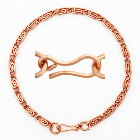 Copper Scroll Chain Bracelet Fine 3mm Pure Copper Bracelet Chain All Sizes Copper Hook Clasp
